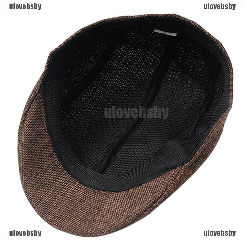 【ulovebsby】Mens Vintage Herringbone Flat Cap Peaked Racing Hat Beret Country G