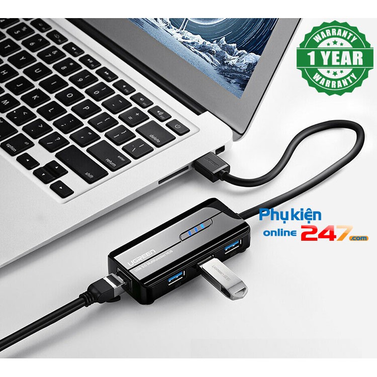 Cáp chia USB 3.0 3 Port kèm cổng Ethernet LAN cho Macbook Air, Macbook Pro