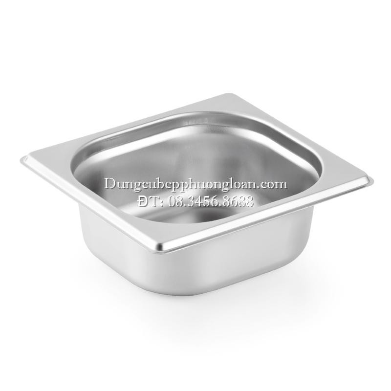 Khay đựng thực phẩm, đựng thạch Topping inox 1/6 có nắp