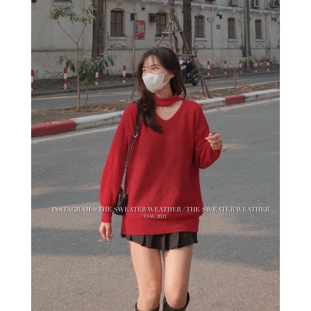 (Ảnh thật) Áo len cut out cổ V oversize the.sweaterweather TSW | BigBuy360 - bigbuy360.vn