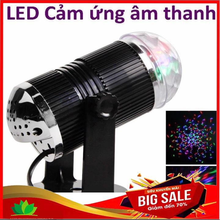 Đèn Led Hình trụ Xoay Pha Lê 7 Màu Cảm Ứng Âm Thanh Xoay 360 Độ