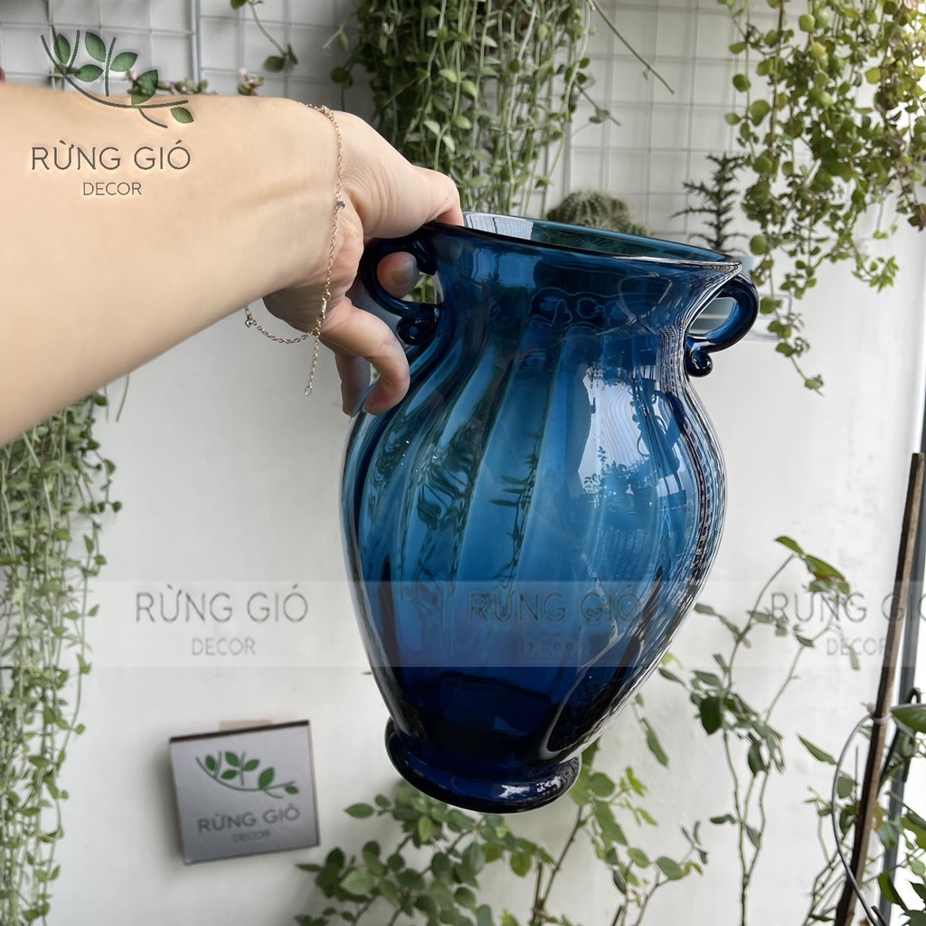 Lọ hoa thủy tinh 2 quai SIZE TO, cao 26CM hoặc 22CM, ảnh thật shop chụp ( giá bán chỉ riêng lọ không hoa)