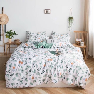 Bộ chăn ga gối cotton poly lá quýt xanh