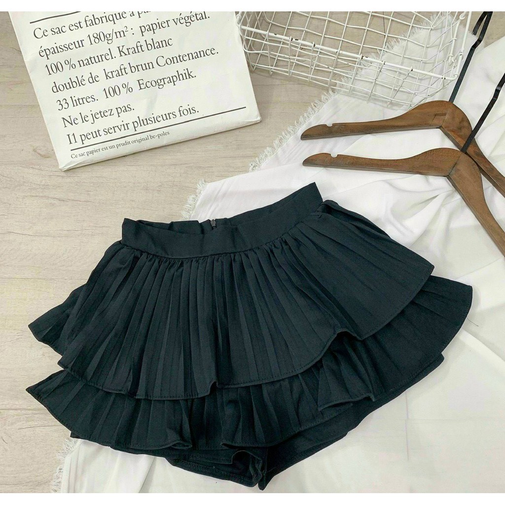 Chân váy xòe kiểu nữ dập ly loại 1 full 2 tầng kèm quần nữ tính 4 màu trắng ,đen , hồng và nude UK15521