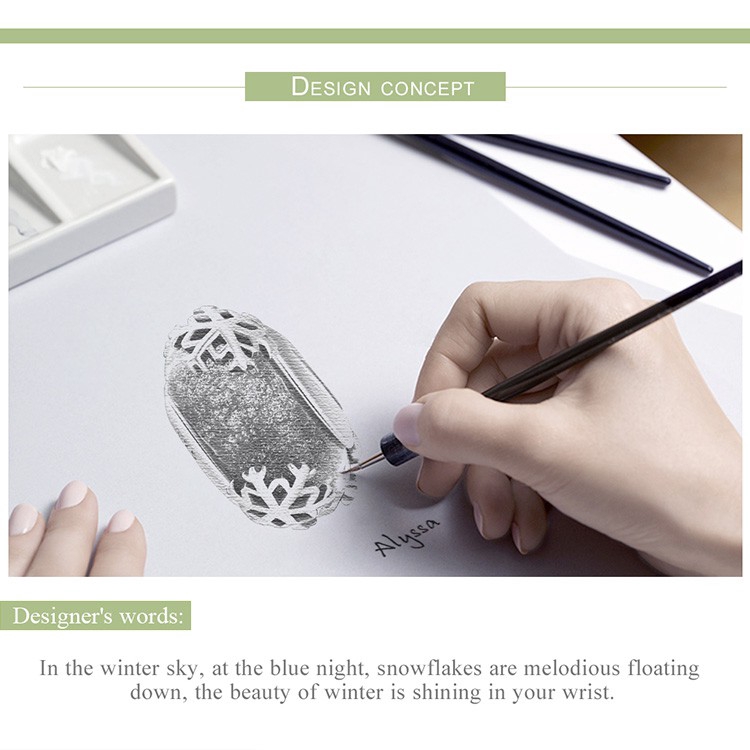 Hạt trang sức Bamoer bằng bạc 925 khắc hình bông tuyết dùng làm vòng tay/dây chuyền