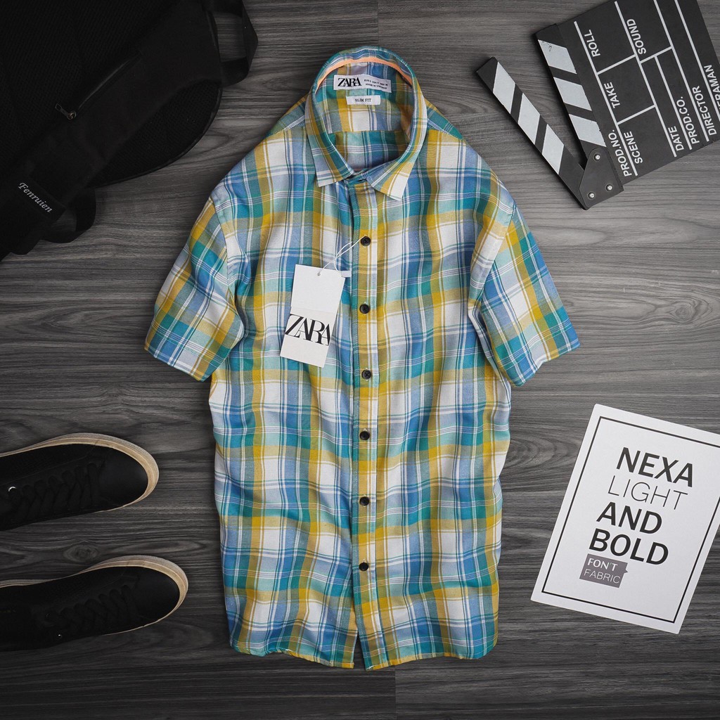 Áo sơ mi nam  za r a tay ngắn chất lenin sim fit