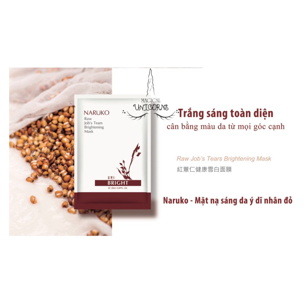 Hộp 10 miếng mặt nạ trắng sáng da NARUKO Ý dĩ nhân đỏ mới Raw Job’s Tears Brightening Mask