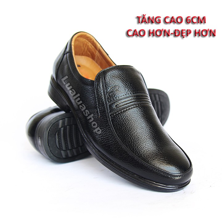 Giày tăng chiều cao nam 6cm da thật mũi bo tròn  S38 dành cho người trẻ , trung tuổi và cao tuổi . Bảo hành 12 tháng