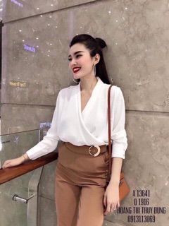 Áo sơ mi vạt chéo siêu xinh ( ảnh thật)