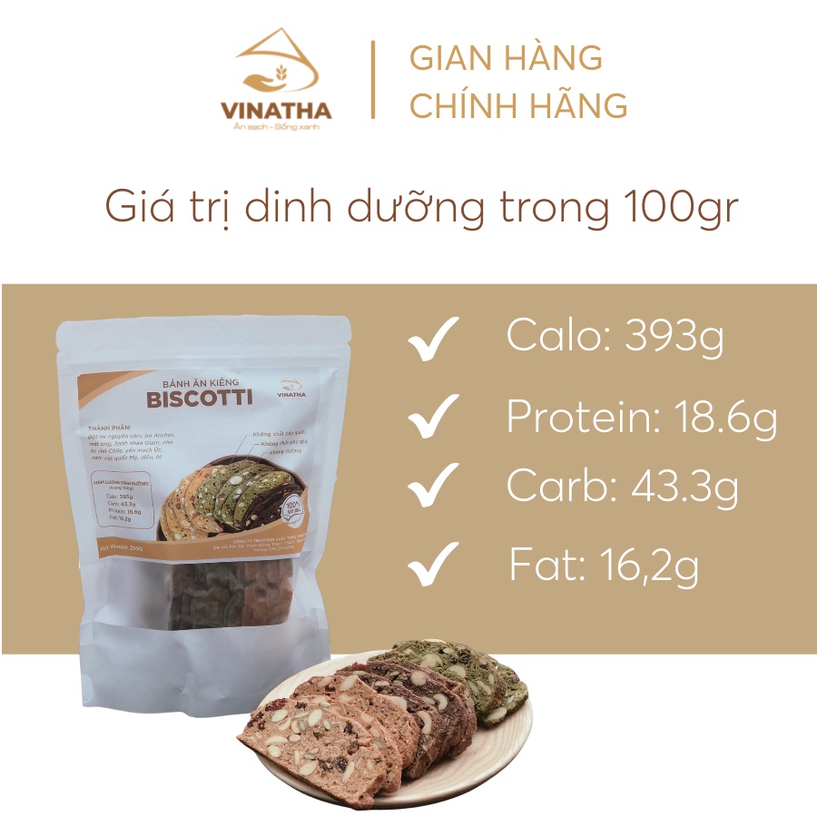 Bánh Biscotti Nguyên Cám Dinh Dưỡng Ăn Kiêng Giảm Cân - Vinatha 250g - VNT09