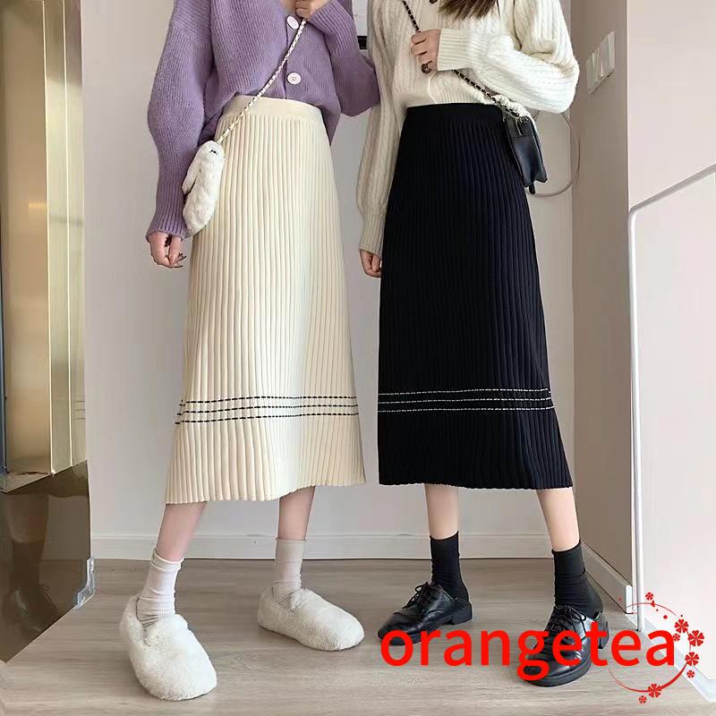 Chân váy nữ dáng dài họa tiết kẻ sọc đơn giản thời trang