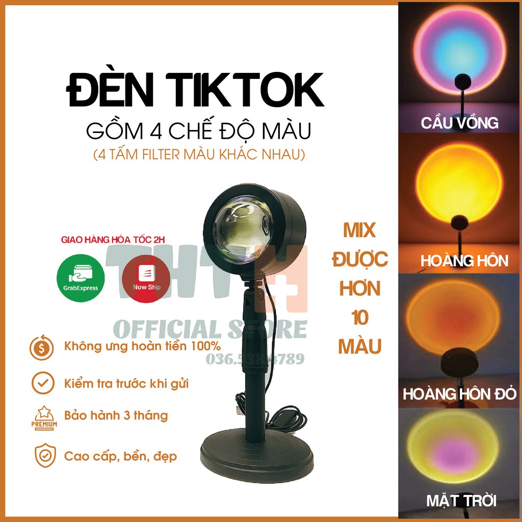 [4 In 1] Đèn Hoàng Hôn Đèn Sunset Sống Ảo - Chuyển Được 4 Màu Chiều cao 27cm, dây USB dài 1.2m, quay 180 độ