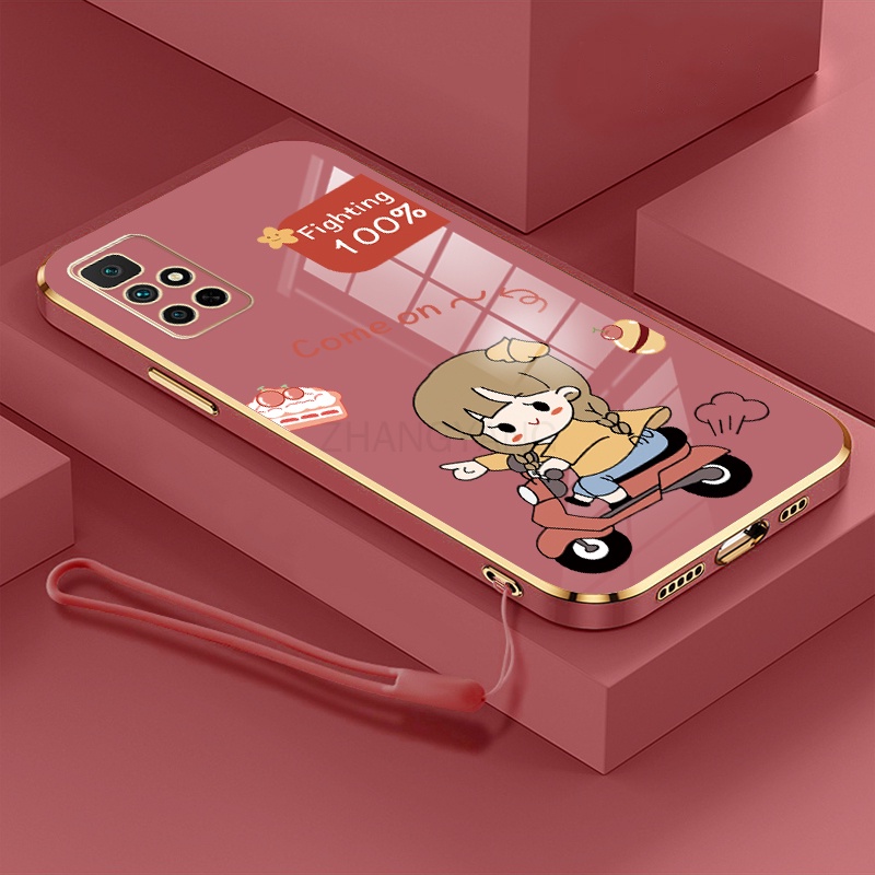Ốp Điện Thoại TPU Silicon Mạ Điện Hình Cô Gái Chạy Xe Mô Tô Có Dây Đeo Cho Redmi 10 Redmi 10 prime