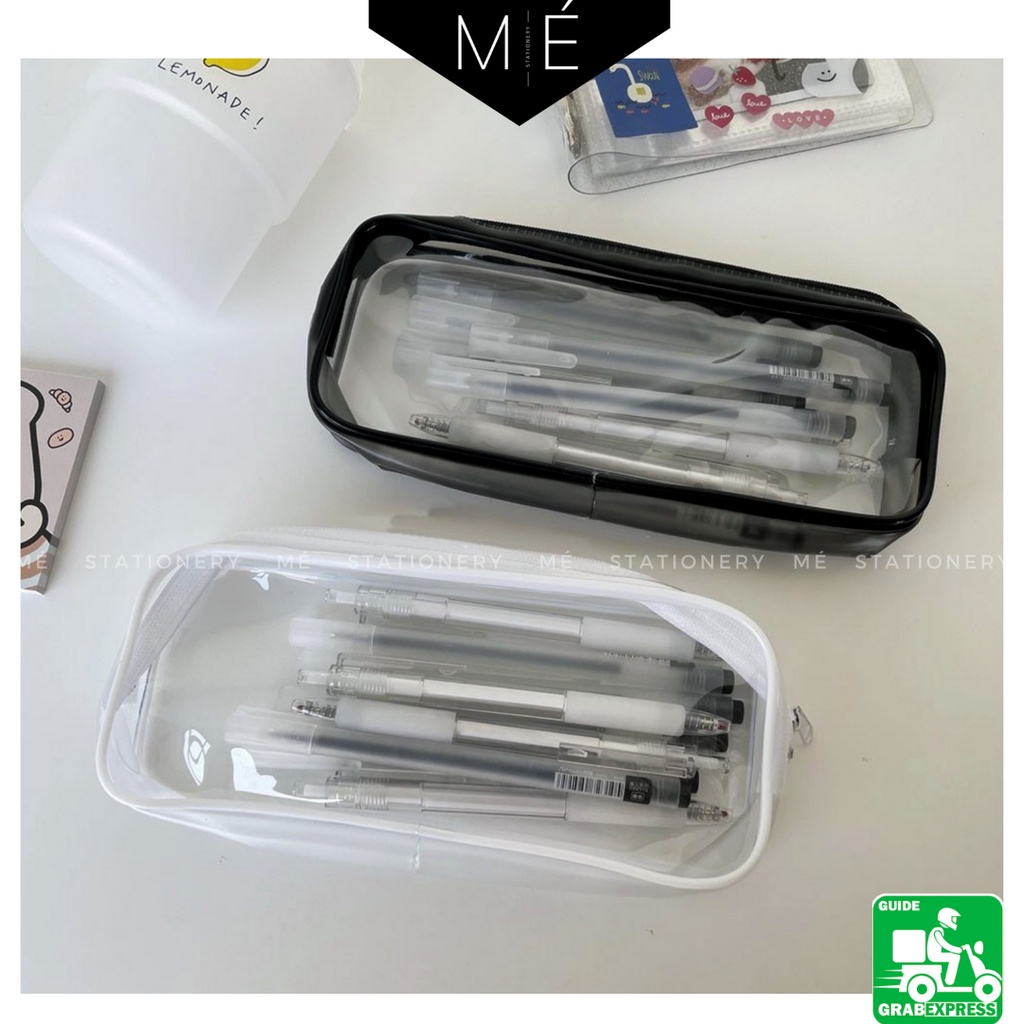 Bóp viết, túi đựng bút, mỹ phẩm trơn trong suốt, có khóa kéo tiện lợi - M018