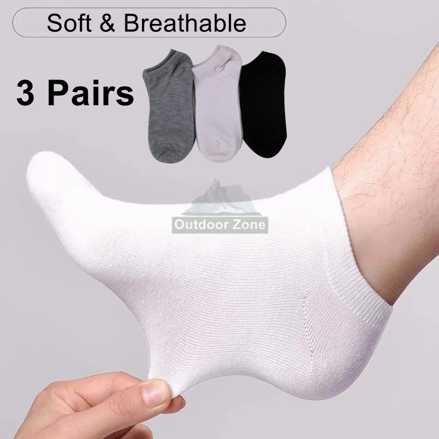 Set 3 Đôi Vớ Ngắn unisex Bằng cotton Trơn Cổ Thấp Tới Mắt Cá Chân