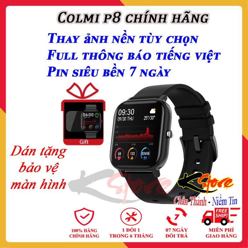 Đồng hồ thông minh Colmi P8 Thông báo Tiếng Việt, Smart watch thể thao giá rẻ chống nước thiết kế Xiaomi Amazfit GTS đẹp