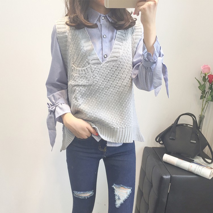 Áo Sweater Dệt Kim Sát Nách Thiết Kế Cổ Chữ V Thanh Lịch | BigBuy360 - bigbuy360.vn