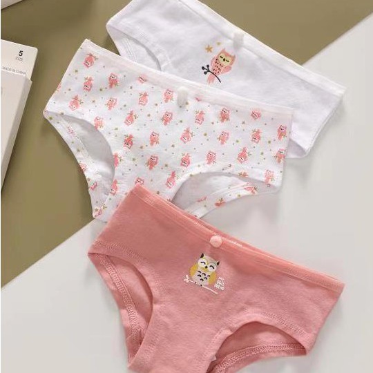 Quần Chíp Bé Gái - Quần Lót Bé Gái Set 3 chip nguyên hộp Kháng Khuẩn 100% Cotton hàng xuất dư size từ 5-12 tuổi