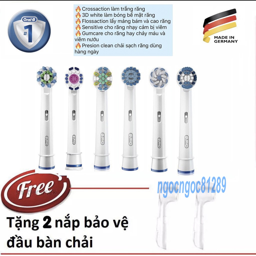 Đầu bàn chải oralb - Bộ 6 đầu Oral-B tổng hợp + Tặng kèm 1 nắp bảo vệ đầu bàn chải