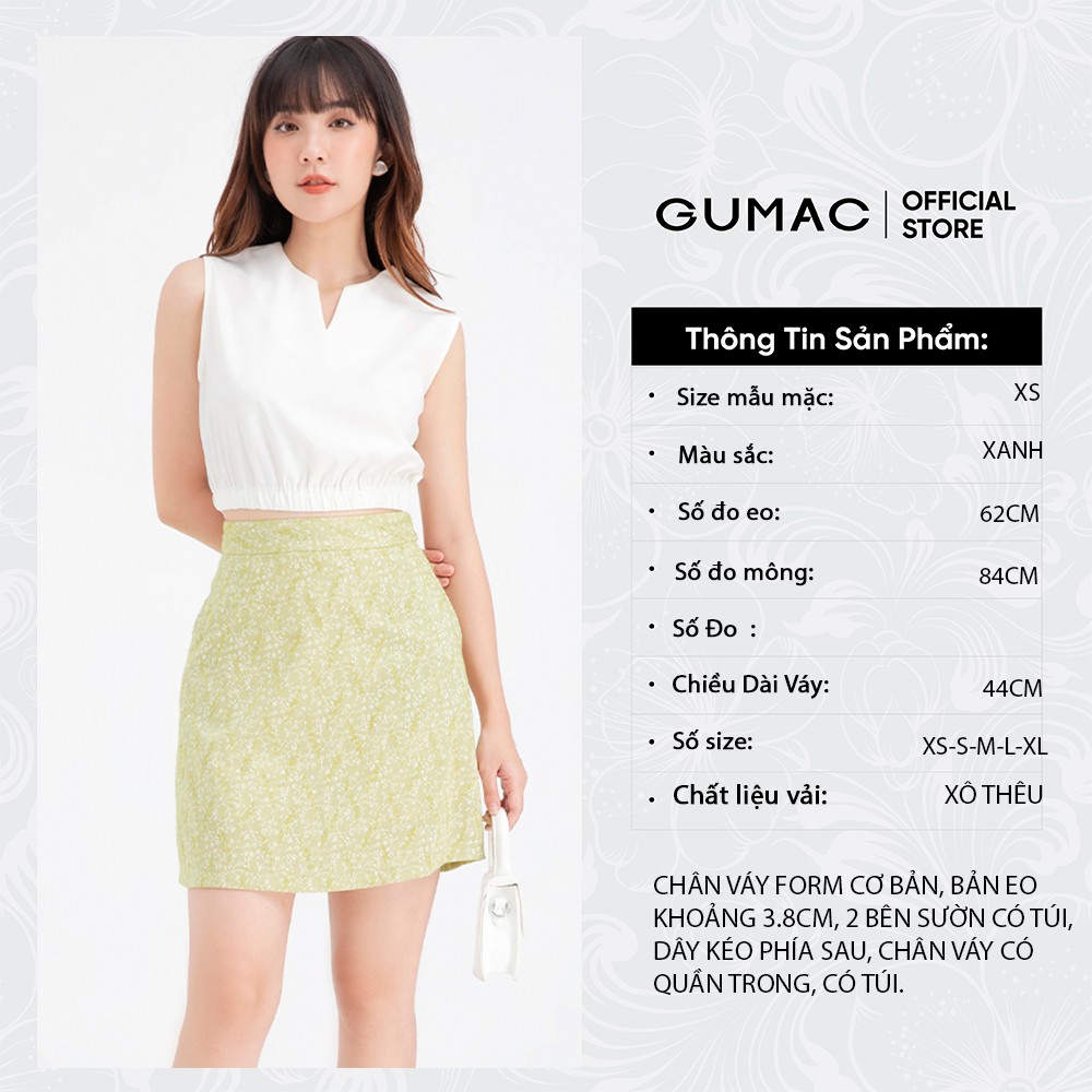 [Mã WABRGU152 giảm 10% tối đa 50k đơn từ 250k] Chân váy chữ A họa tiết hoa cơ bản GUMAC VB686