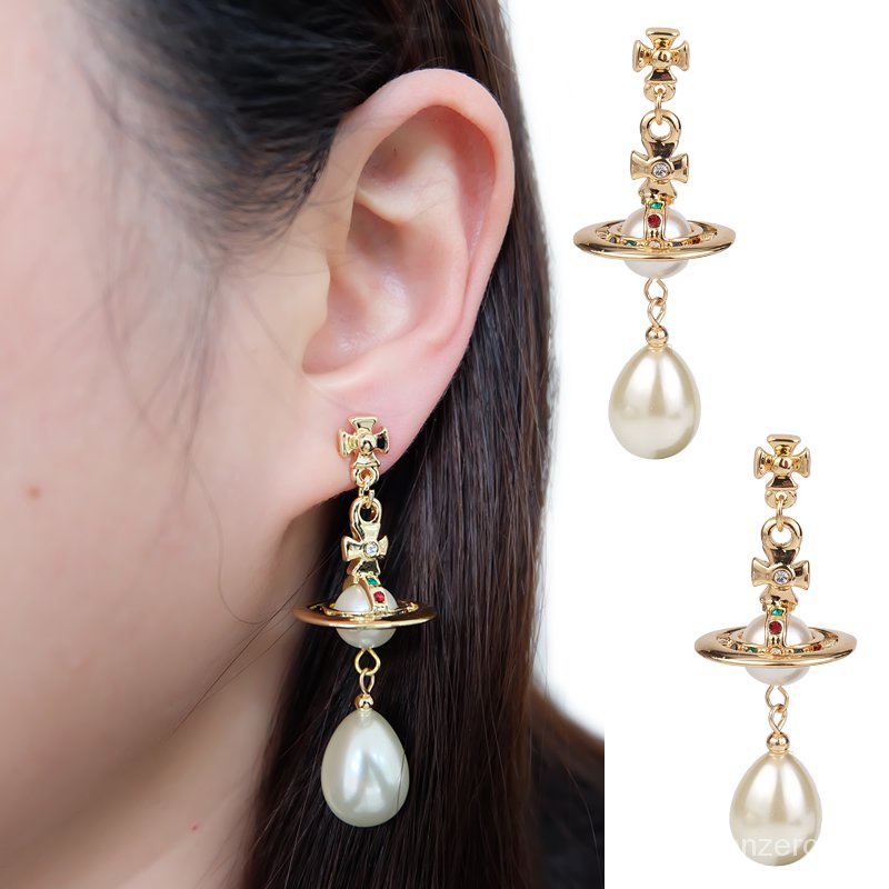 Bông Tai Vivienne West wood Saturn Màu Vàng / Bạc Không Gây Dị Ứng