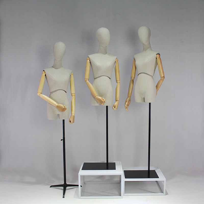 Manocanh Vải Nhung Tay Gỗ Thật Xoay Eo 60°, Manocanh Thiết Kế