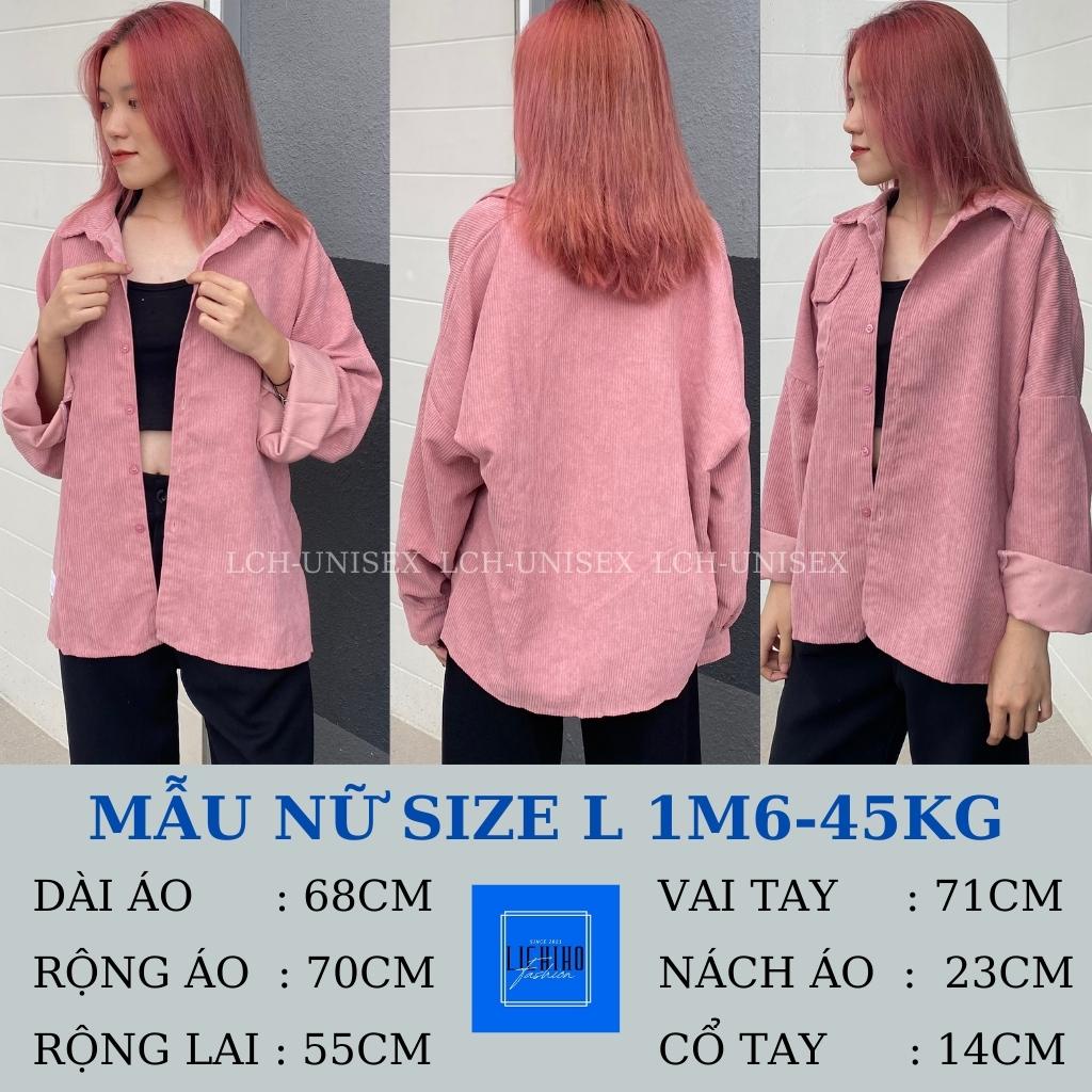 Áo khoác sơ mi unisex form rộng nam nữ vải nhung tăm mềm mịn phù hợp sinh viên học sinh LCH
