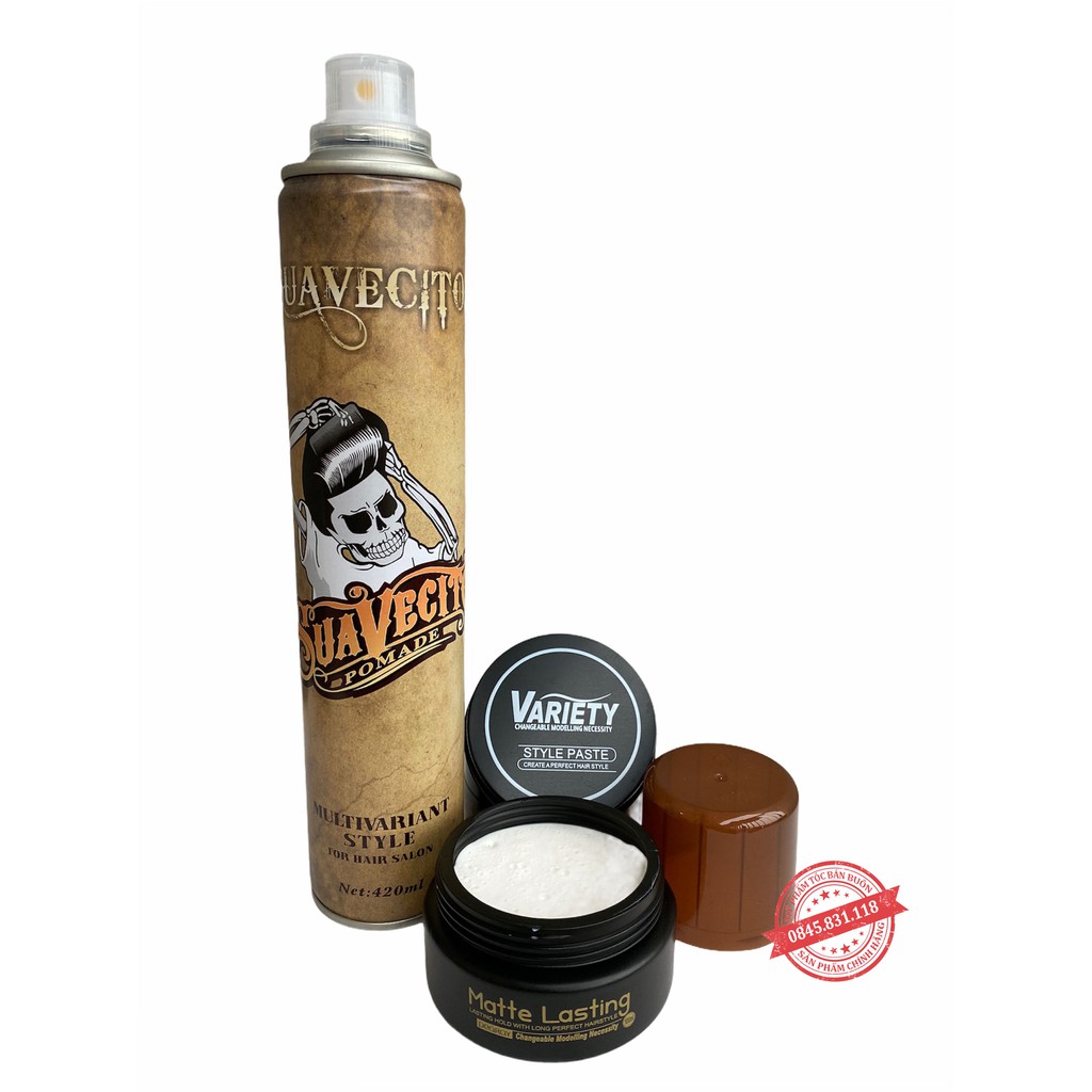 Combo chính hãng Sáp vuốt tóc VARIETY MATTE LASTING 100ml + Gôm xịt tóc giữ nếp tóc cứng SUAVECITO 400ML CB06