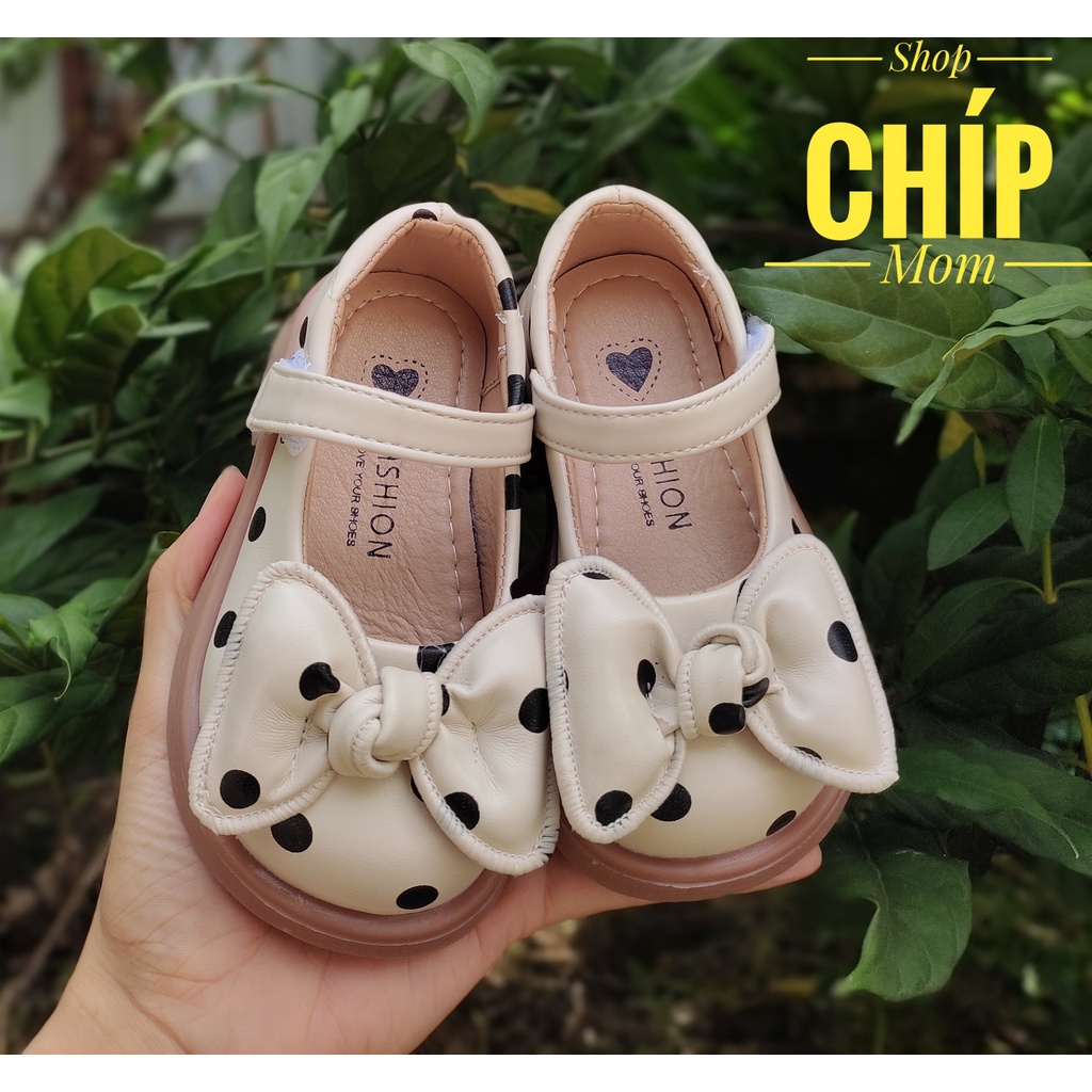 giày búp bê bé gái giày bệt cho bé chấm bi nơ may chắc chắn da PU mềm êm chân đế chống trượt thời trang thu đông D18