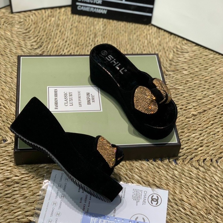 💖FULLBOX DÉP💖 Guốc đế xuồng quai nơ thời trang đính đá