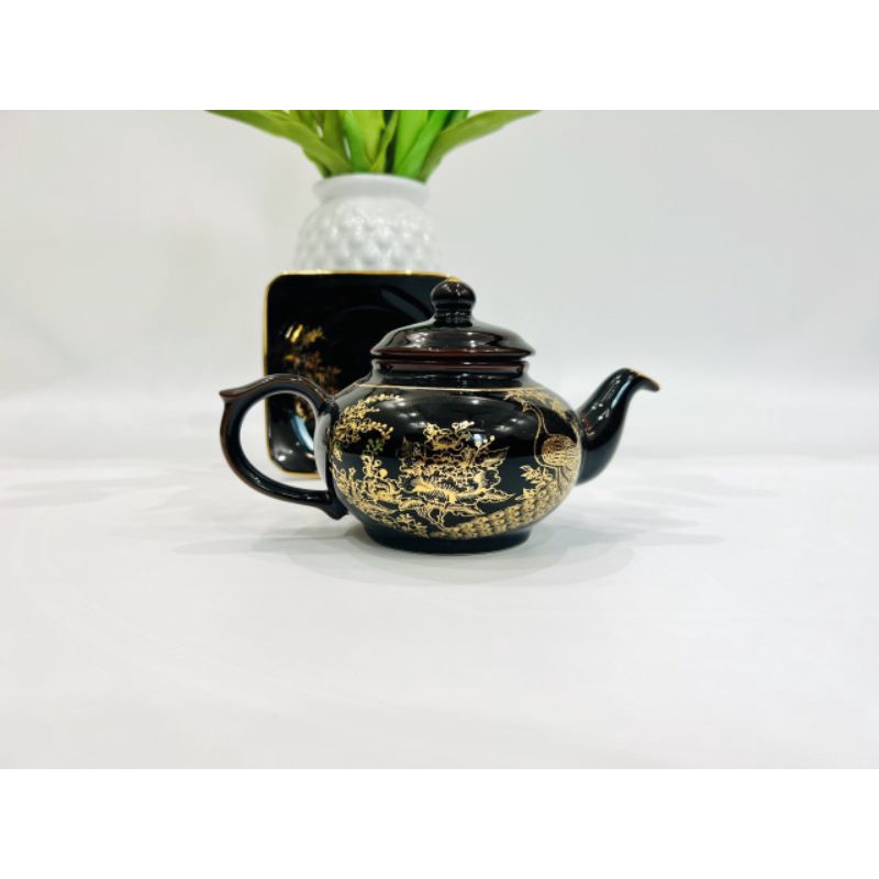 Ấm chén bát tràng - bộ quả hồng hỏa biến vẽ công hoàng kim