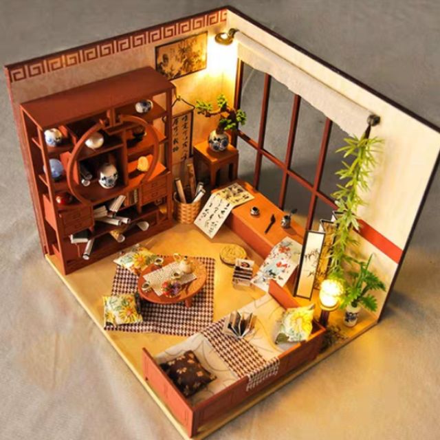 Mô hình nhà gỗ búp bê Dollhouse DIY - Kèm mica - TW28 Calligraphy Room Phòng thư pháp