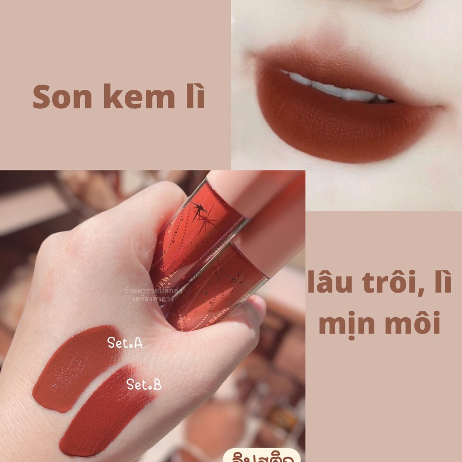 Bộ trang điểm 3 món Kiss Beauty phấn mắt+ nhũ mắt lỏng+ son kem lì Chính Hãng