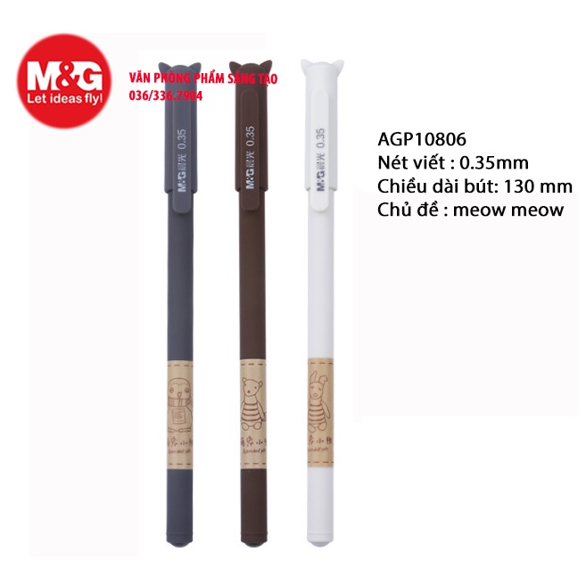 Bút hình mèo siêu cute chất lượng tốt nét mảnh 0.35 và 0.38 chính hãng M&G