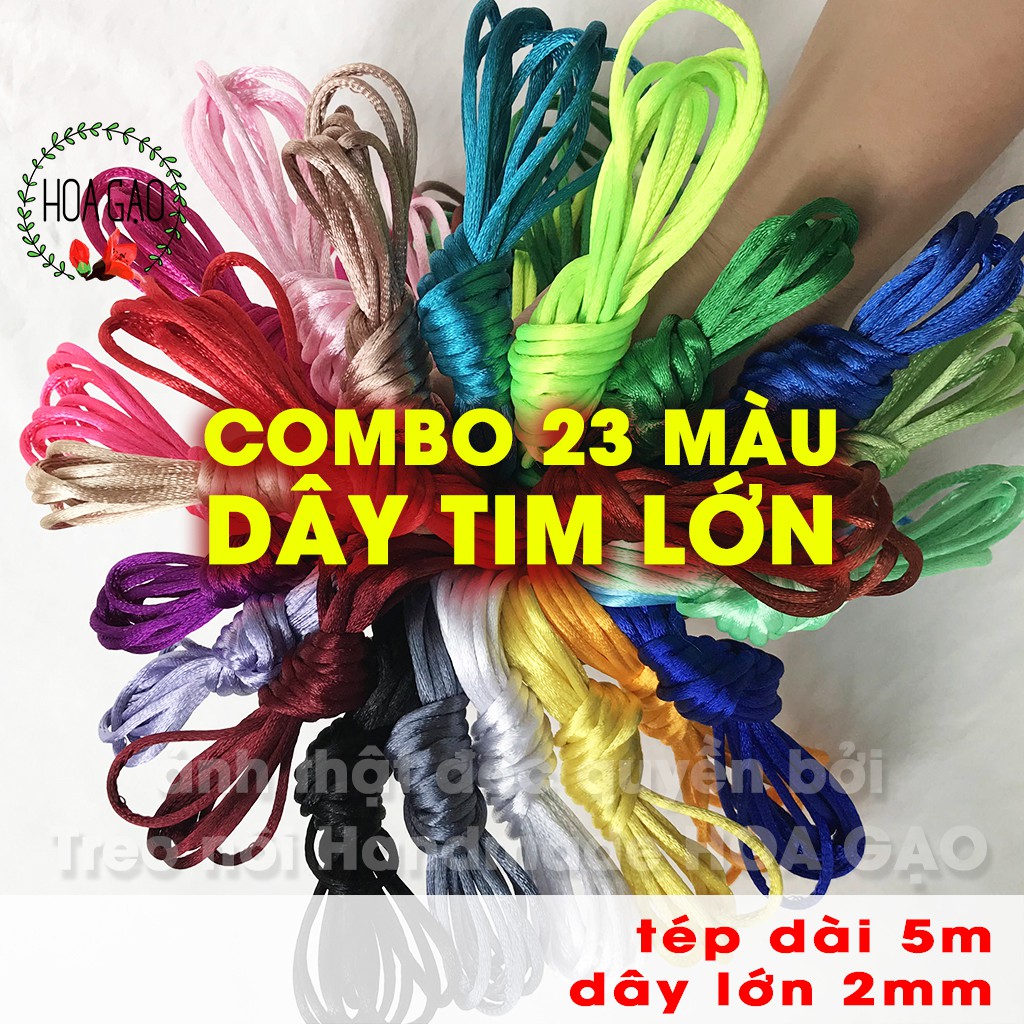 Dây tim thắt vòng tay Combo 23 màu dây loại lớn 2mm HGCB làm sách vải, đan vòng tay, vòng dreamcatcher, handmade