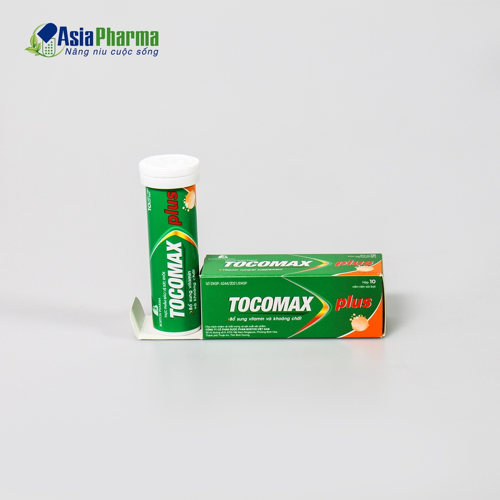 Viên sủi vitamin C TOCOMAX PLUS tăng sức đề kháng bổ sung vitamin và khoáng chất tube 10 viên - ASIA PHARMA