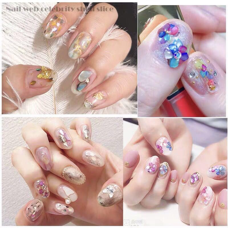 Sét Xà Cừ Đá, Sỏi Trang Trí Nail Tự Nhiên - Sét 6 Hũ