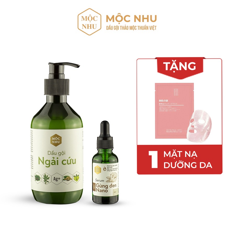 Dầu Gội Ngải Cứu 300ml & Serum Gừng Đen Nano 30ml - Cho Tóc Gàu Nấm