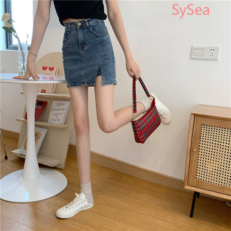 Chân váy jean nữ dáng chữ A thiết kế xẻ tà thời trang