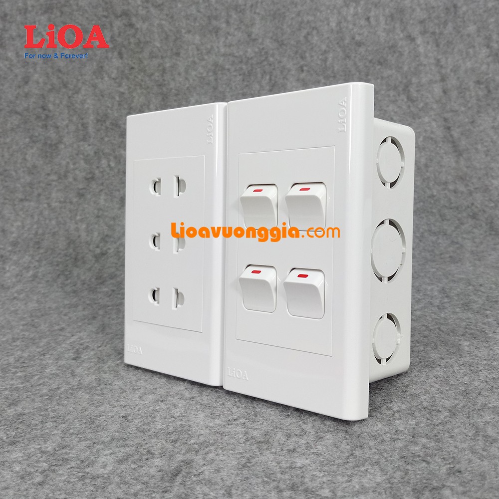 Combo ổ cắm điện ba 2 chấu LiOA 16A 3520W + 4 công tắc điện - Lắp âm tường