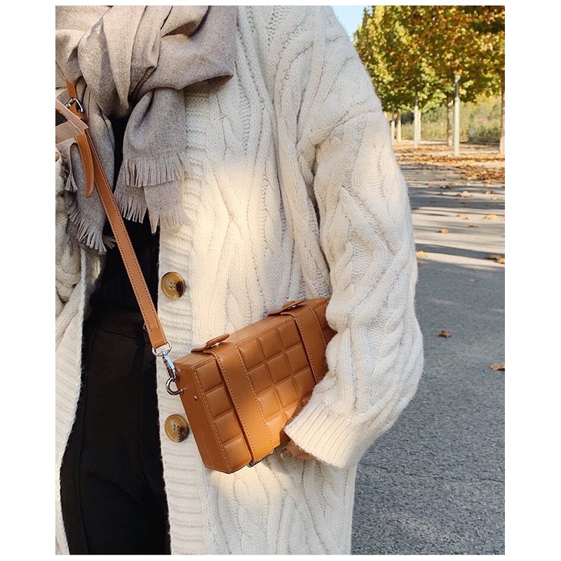 Túi xách hộp đeo chéo hoạ tiết ô vuông nổi lạ mắt vintage đi chơi đi làm du lịch