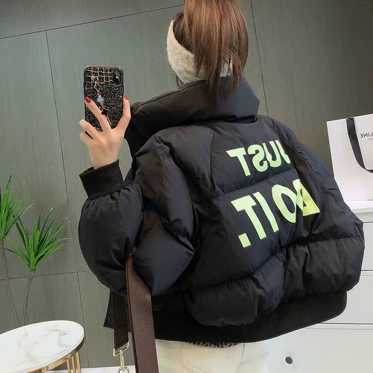 Áo khoác bông cotton oversize chữ in phía sau phong cách hiphop