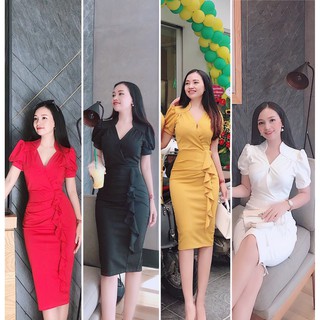 Đầm body cổ kiểu chạy bèo phần dưới chất umi freesize