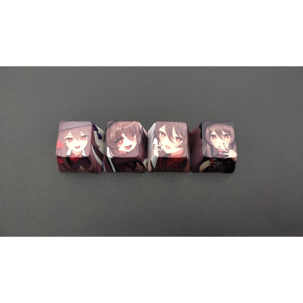 4-Phím / bộ Genshin Impact Keycaps DIY Bàn phím cơ học Anime Hồ sơ OEM PBT Keycap Ganyu Hutao Klee Keqing Morax Ayaka Venti