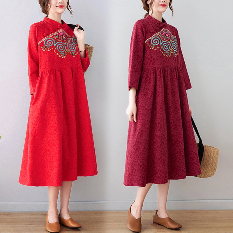 ☻ Áo Thun In Chữ Thời Trang Năng Động Cho Nữ ☻ Đầm Midi Thêu Phong Cách Cổ Điển Plus Size CAL1862