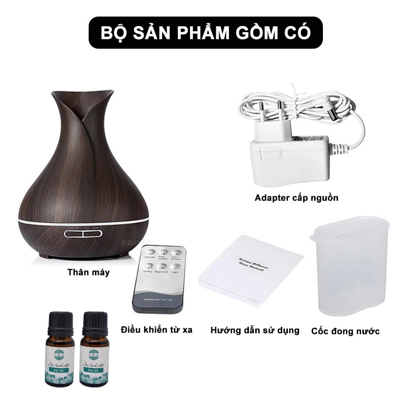 Đèn Xông Tinh Dầu Phun Sương TuyLip Tặng Tinh Dầu Cao Cấp Và Điều Khiển Bù Ẩm Máy Hết Nước Tự Ngắt