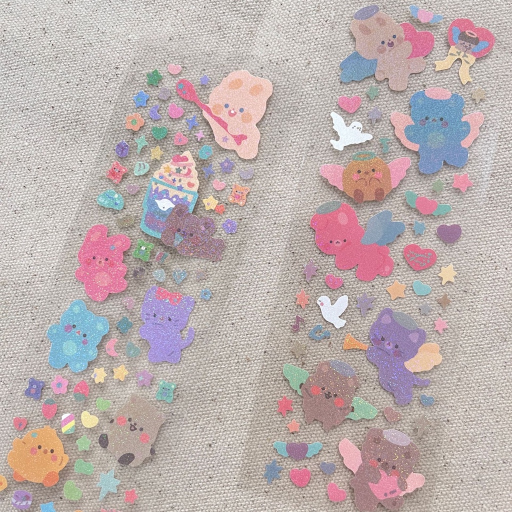 Sticker dán họa tiết hoạt hình lấp lánh dễ thương trang trí cốc và điện thoại DIY