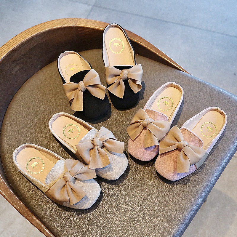 Giày búp bê đế cao su gắn nơ kiểu công chúa thời trang mềm mại cho bé gái