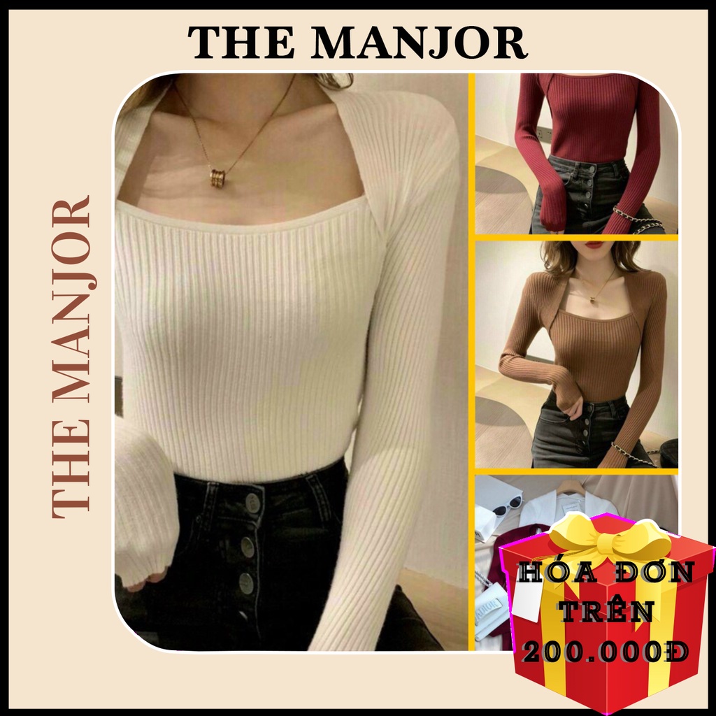 Áo thun nữ tay dài cổ vuông dệt kim mỏng- Áo kiểu nữ, co giãn tốt - Áo kiểu Quảng Châu - AK0028 | steven.factory