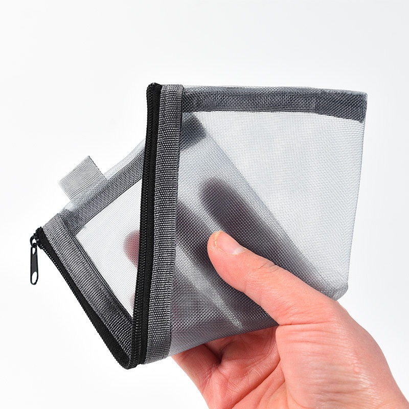 Bóp Viết Vải Lưới Nylon Trong Suốt Khóa Kéo Phong Cách Hàn Quốc